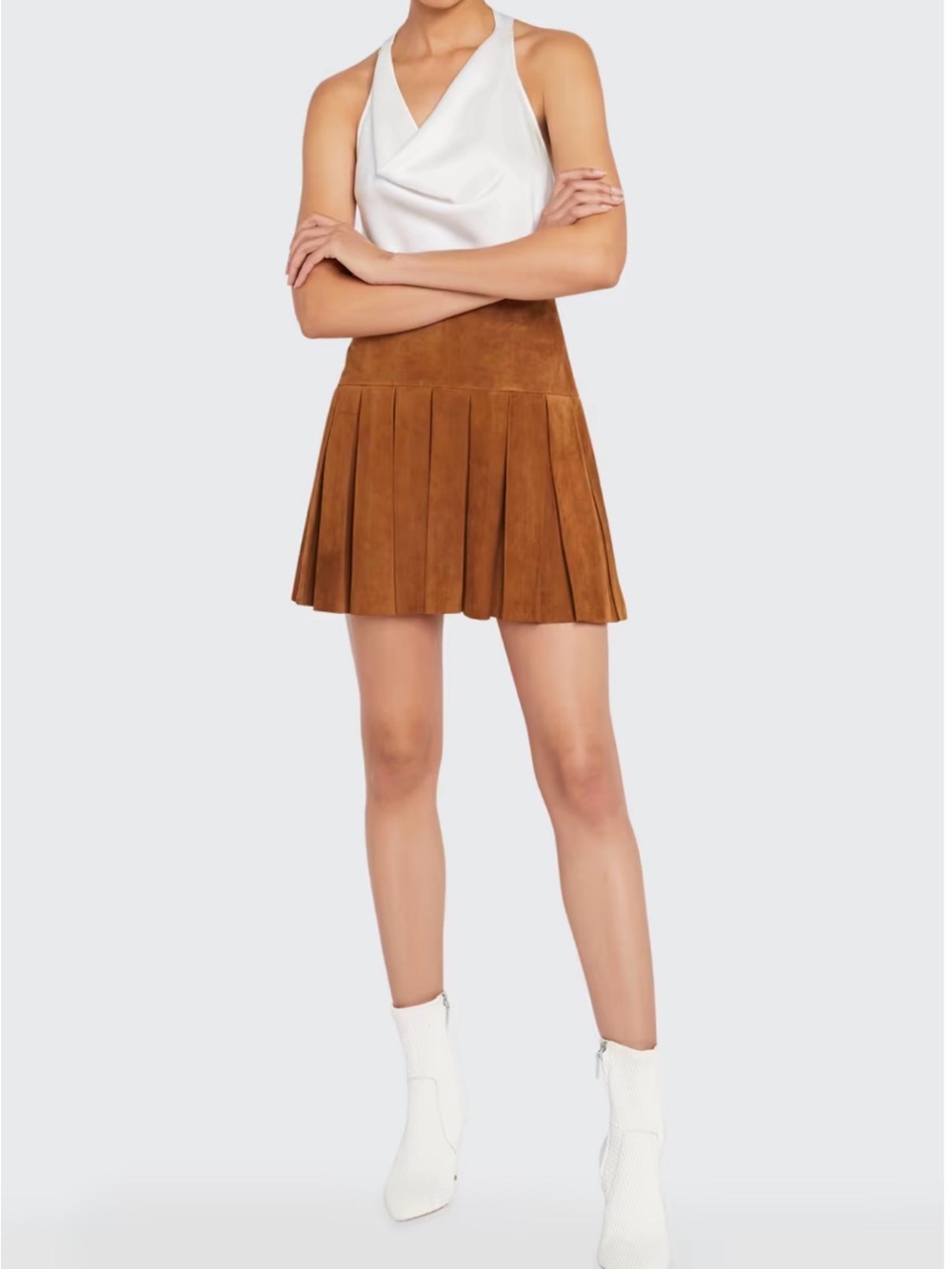 Alice + Olivia Emilie Box-Pleated Suede Mini Skirt/Size 4